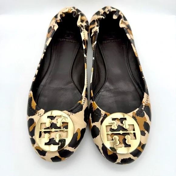 TORY BURCH Reva Leather Flats - Leopard - Sz 7.5 - Picture 2 of 9